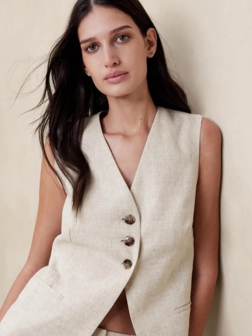 Banana Republic Linen Cream/Beige Vest 6